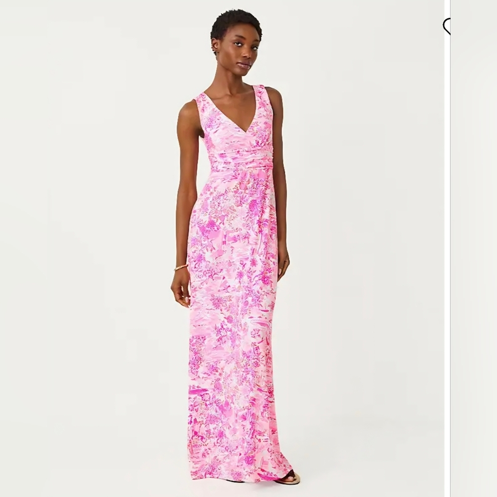 NEW Lilly Pulitzer Sloane Maxi Dress Peony Pink Seaside Scene-SOLD OUT
